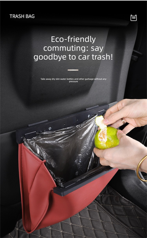 Car Trash Bag Hanging Leather Garbage Bin with Magnetic Closure Waterproof Vehicle Back Seat Organiser Leakproof Waste Storage Pocket Volcano Red - Image 2