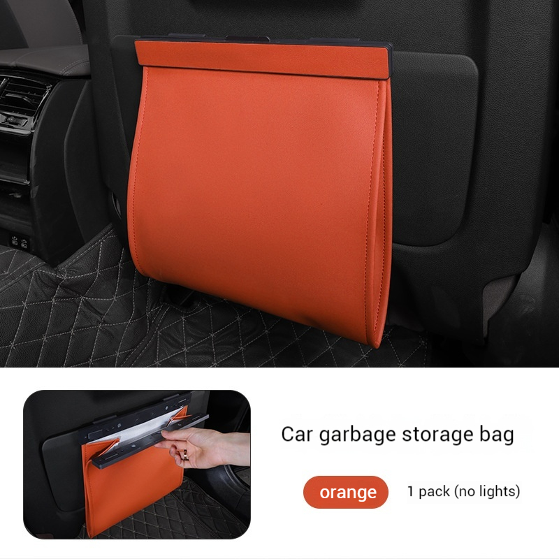 Car Trash Bag Hanging Leather Garbage Bin with Magnetic Closure Waterproof Vehicle Back Seat Organiser Leakproof Waste Storage Pocket Orange - Image 1