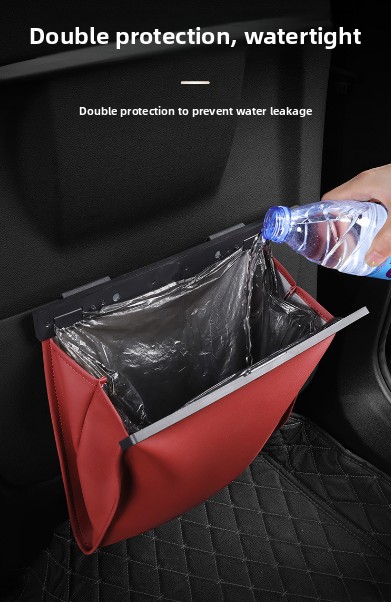 Car Trash Bag Hanging Leather Garbage Bin with Magnetic Closure Waterproof Vehicle Back Seat Organiser Leakproof Waste Storage Pocket Orange - Image 4