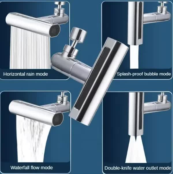Waterfall Kitchen Tap Extender 4 Spray Modes 360 Swivel Faucet Aerator Flying Rain Nozzle High Pressure Sink Attachment Universal Fit Chrome Finish - Image 3