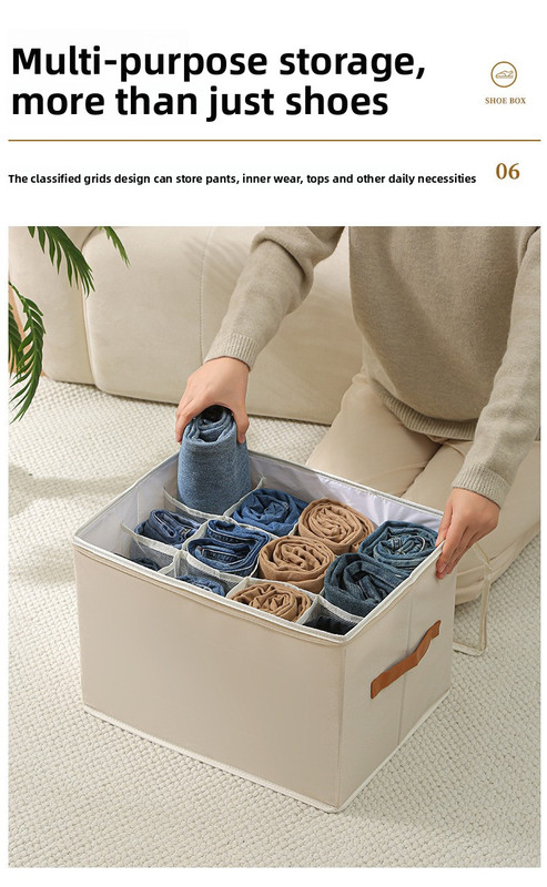 Foldable Shoe Storage Box with Clear Lid 12 Compartment Wardrobe Organiser for Sneakers Flat Sandals 600D Oxford Fabric Container with Handles Black - Image 8