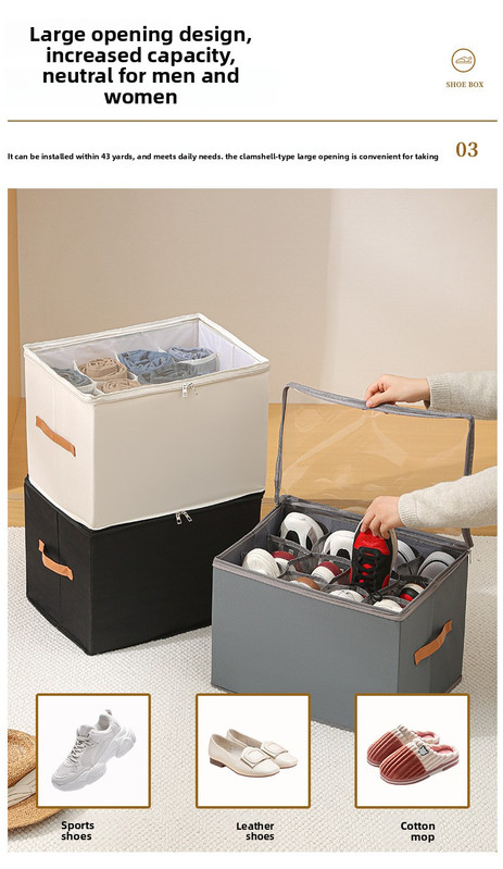 Foldable Shoe Storage Box 12 Compartments Breathable Non-Woven Fabric Wardrobe Organiser with Clear Lid Lightweight Shoe Container Grey 43cm - Image 4