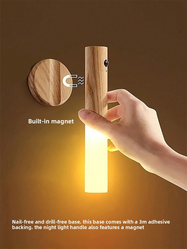 Yellow Wood Grain Motion Sensor Night Light LED Rechargeable Magnetic Stick Wall Lamp Smart Wireless Batten for Hallway Staircase Natural Ash Style Warm White - Image 6