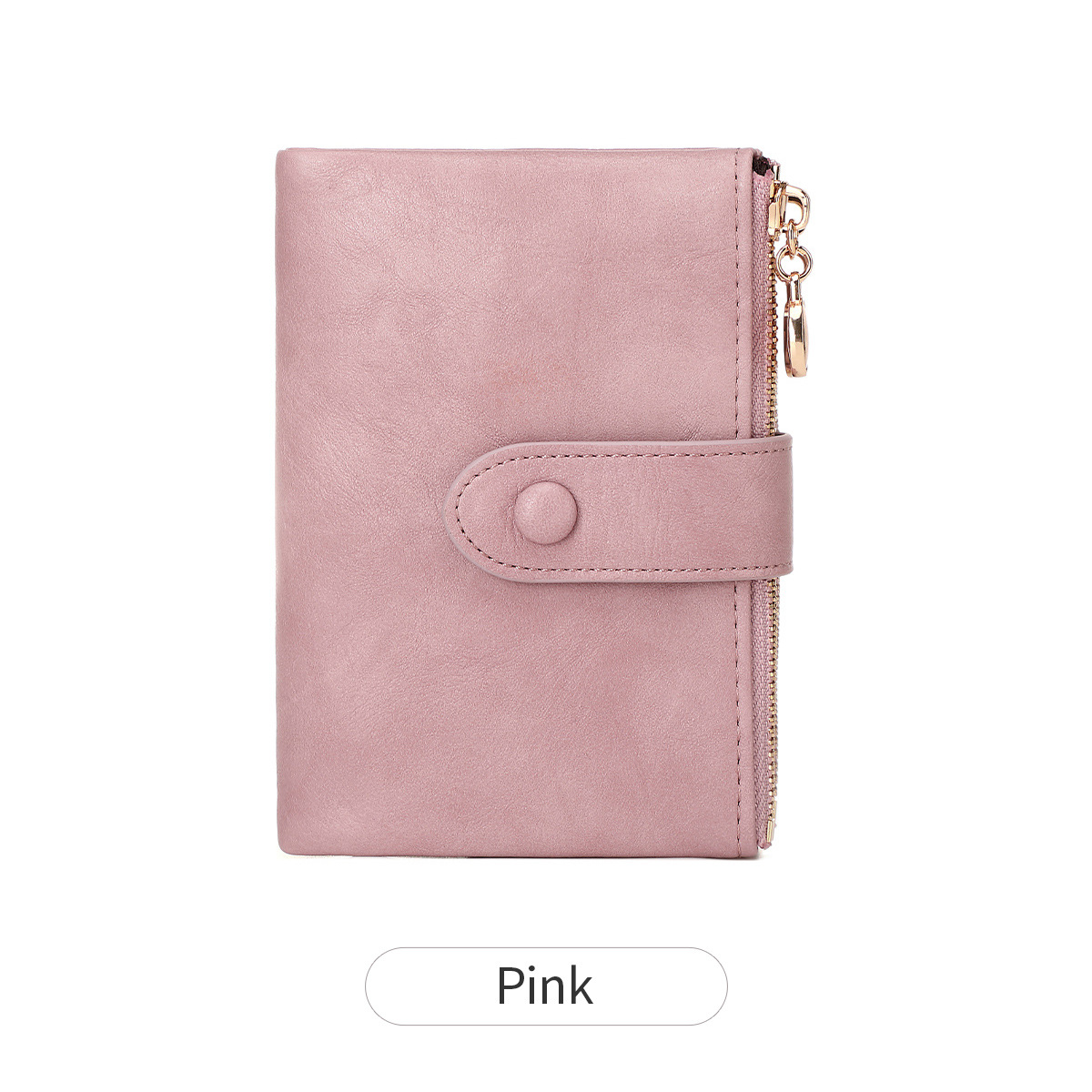 Ladies Compact Wallet Soft Vegan Leather Tri-Fold Purse Double Zipper Coin Pocket with Removable Card Holder High Capacity Multi Slots Pink - Image 1