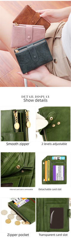 Ladies Compact Wallet Soft Vegan Leather Tri-Fold Purse Double Zipper Coin Pocket with Removable Card Holder High Capacity Multi Slots Leopard Print Black - Image 3