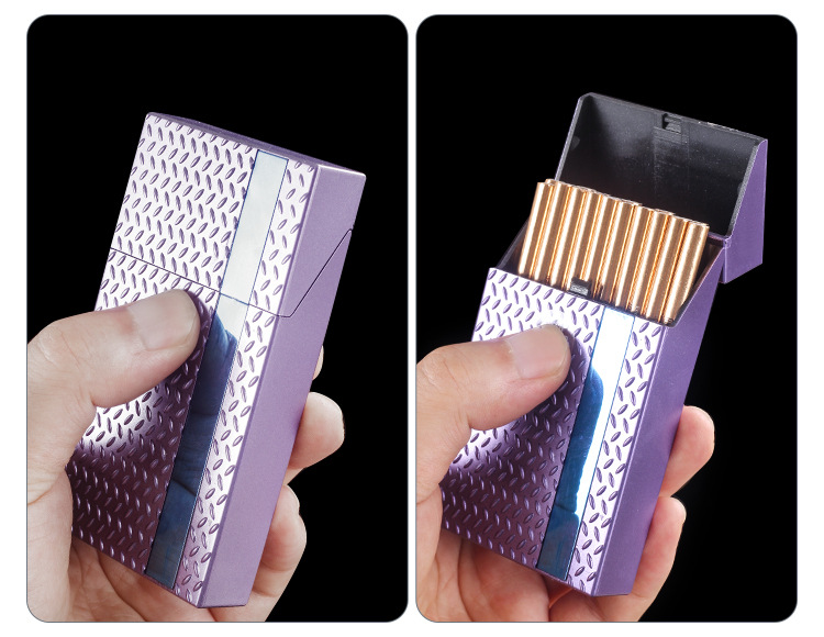 2 Pack Slim Cigarette Case Hard Shell Holder for 40 Cigarettes Durable ABS Plastic Crush Proof Box with Spring Clip Moisture Resistant Pocket Container Gold and purple - Image 2