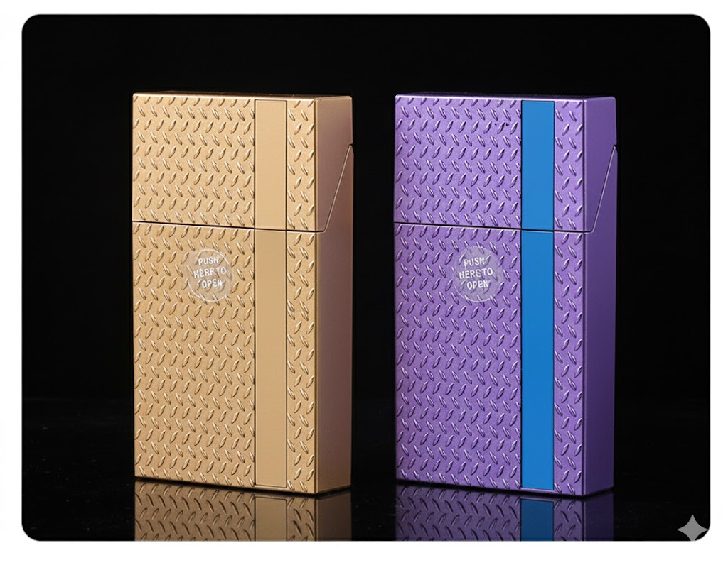 2 Pack Slim Cigarette Case Hard Shell Holder for 40 Cigarettes Durable ABS Plastic Crush Proof Box with Spring Clip Moisture Resistant Pocket Container Gold and purple - Image 6