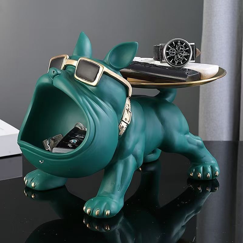 Cool French Bulldog Statue Storage Tray Black Resin Dog Figurine Key Bowl and Candy Organiser with Open Mouth Design for Entryway Table Home Decor - Image 3
