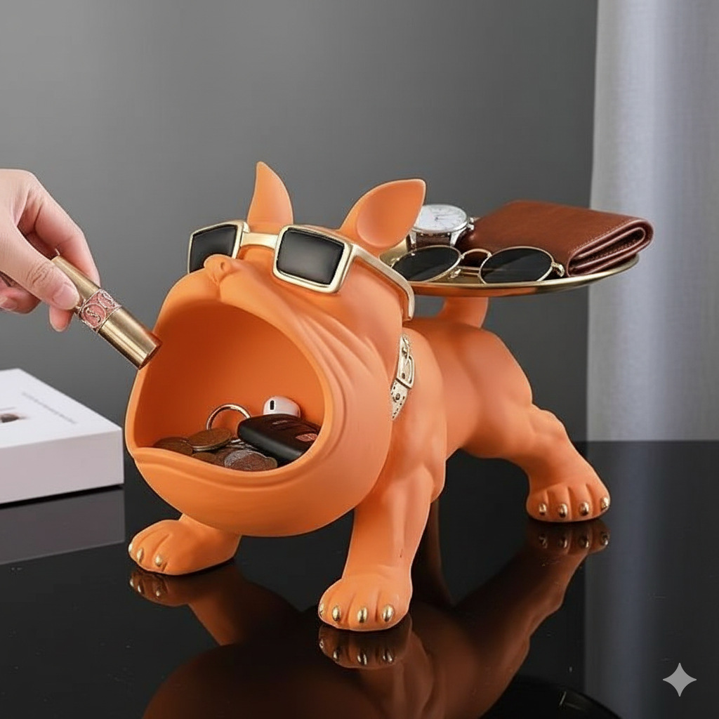 Cool French Bulldog Statue Storage Tray Black Resin Dog Figurine Key Bowl and Candy Organiser with Open Mouth Design for Entryway Table Home Decor - Image 4