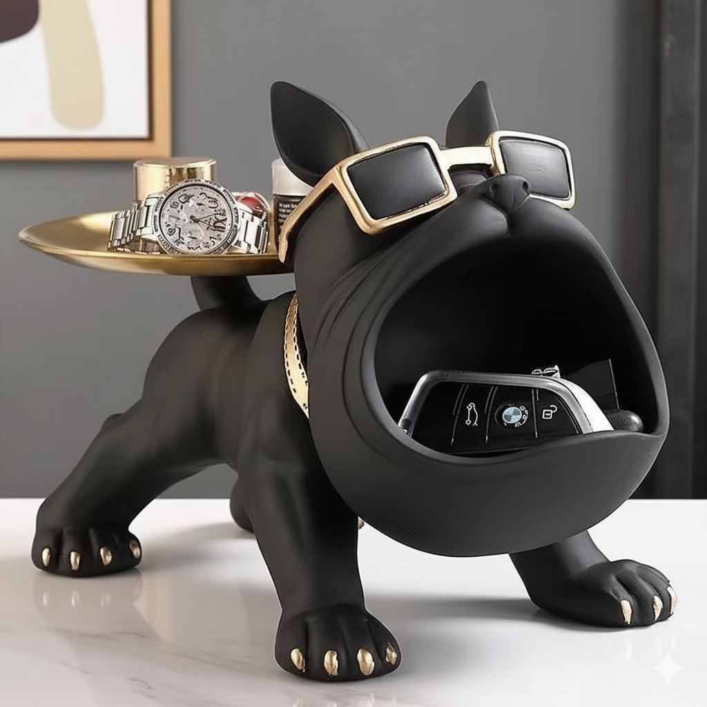 Cool French Bulldog Statue Storage Tray Dark Green Resin Dog Figurine Key Bowl and Candy Organiser with Open Mouth Design for Entryway Table Home Decor - Image 2