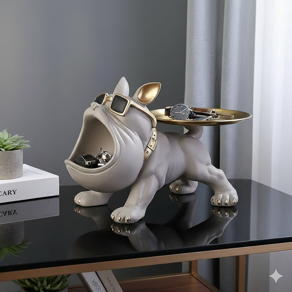 Cool French Bulldog Statue Storage Tray Dark Green Resin Dog Figurine Key Bowl and Candy Organiser with Open Mouth Design for Entryway Table Home Decor - Image 3