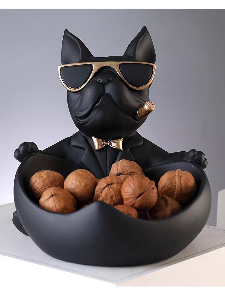 French Bulldog Pushing Wheelbarrow Storage Figurine Resin Statue Key Bowl Candy Dish Entryway Organiser Home Decor Gift Orange - Image 3