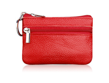 Small Coin Purse Key Ring Wallet Mini Change Pouch Dual Zipper Pocket PU Leather Portable Storage Bag Red - Image 1