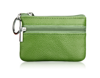 Small Coin Purse Key Ring Wallet Mini Change Pouch Dual Zipper Pocket PU Leather Portable Storage Bag Green - Image 1