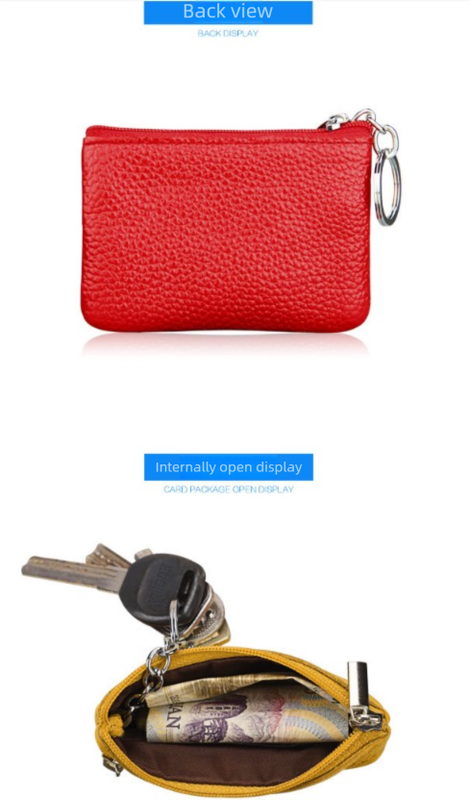 Small Coin Purse Key Ring Wallet Mini Change Pouch Dual Zipper Pocket PU Leather Portable Storage Bag Green - Image 3