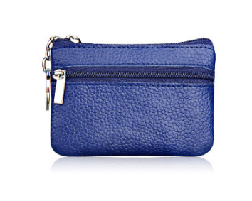 Small Coin Purse Key Ring Wallet Mini Change Pouch Dual Zipper Pocket PU Leather Portable Storage Bag Blue - Image 1