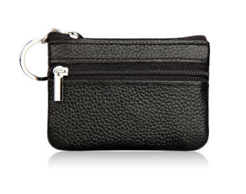 Small Coin Purse Key Ring Wallet Mini Change Pouch Dual Zipper Pocket PU Leather Portable Storage Bag Black - Image 1