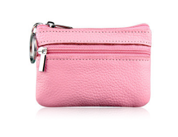 Small Coin Purse Key Ring Wallet Mini Change Pouch Dual Zipper Pocket PU Leather Portable Storage Bag Pink - Image 1