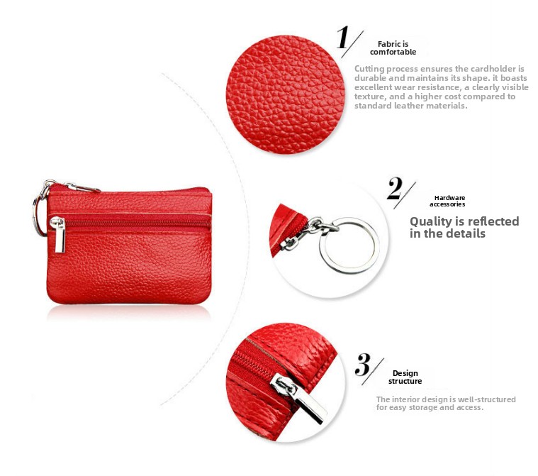Small Coin Purse Key Ring Wallet Mini Change Pouch Dual Zipper Pocket PU Leather Portable Storage Bag Pink - Image 2