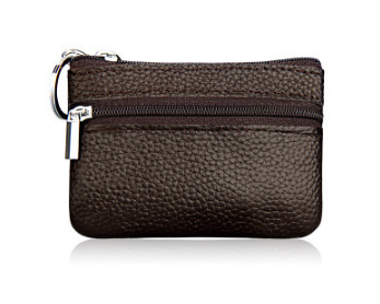 Small Coin Purse Key Ring Wallet Mini Change Pouch Dual Zipper Pocket PU Leather Portable Storage Bag Coffee - Image 1