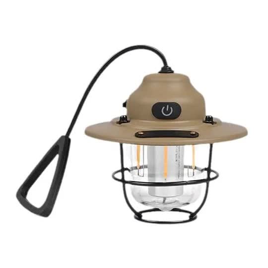 Retro LED Camping Lantern Rechargeable Pinecone Light Dimmable 4 Modes IPX4 Waterproof Hanging Tent Lamp for Outdoor Hiking Fishing Khaki - Image 1