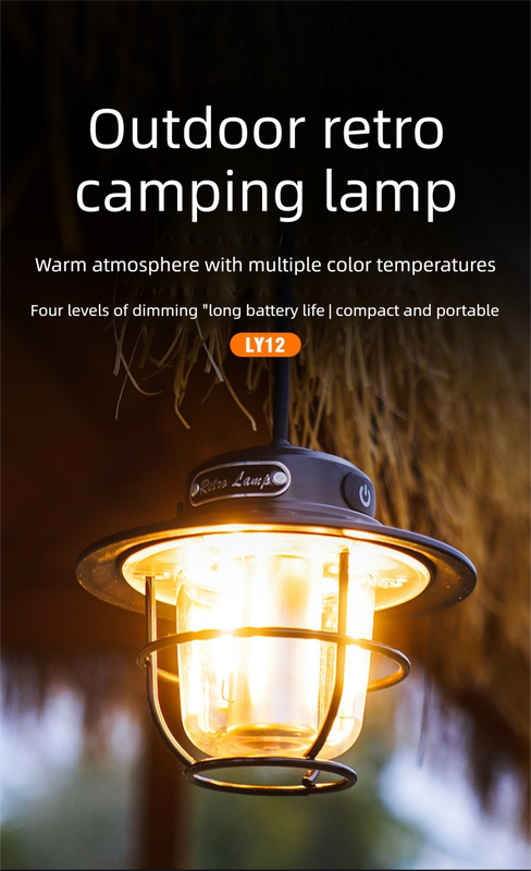 Retro LED Camping Lantern Rechargeable Pinecone Light Dimmable 4 Modes IPX4 Waterproof Hanging Tent Lamp for Outdoor Hiking Fishing Khaki - Image 2