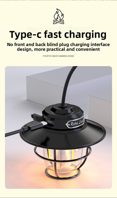 Retro LED Camping Lantern Rechargeable Pinecone Light Dimmable 4 Modes IPX4 Waterproof Hanging Tent Lamp for Outdoor Hiking Fishing Khaki - Image 5