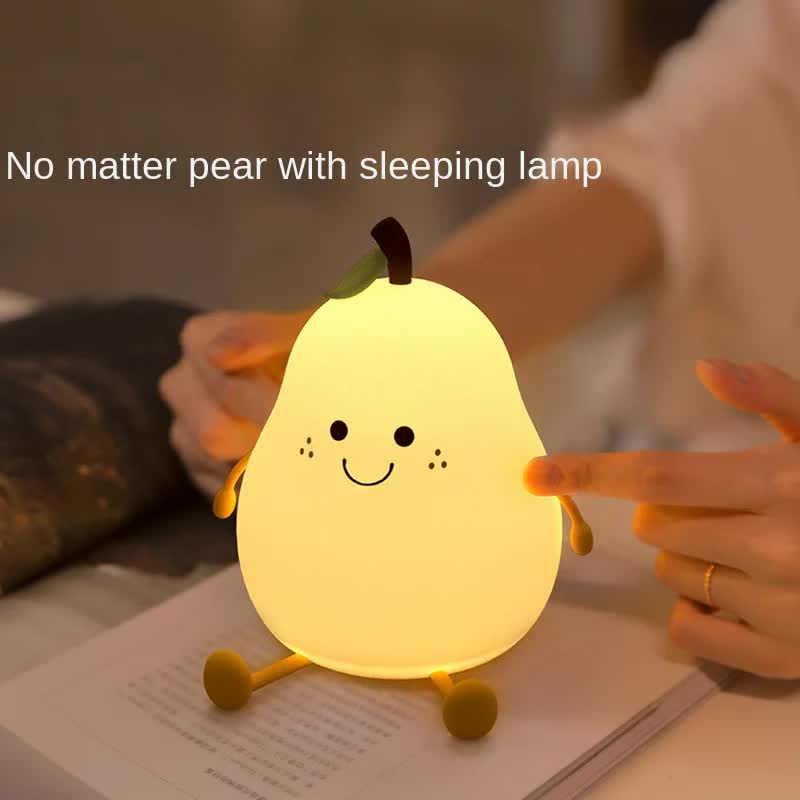 Cute Pear Night Light Squishy Silicone Nursery Lamp Rechargeable LED Bedside Light with Timer 7 Colour Changing Tap Control for Kids Baby Bedroom Gift - Image 3