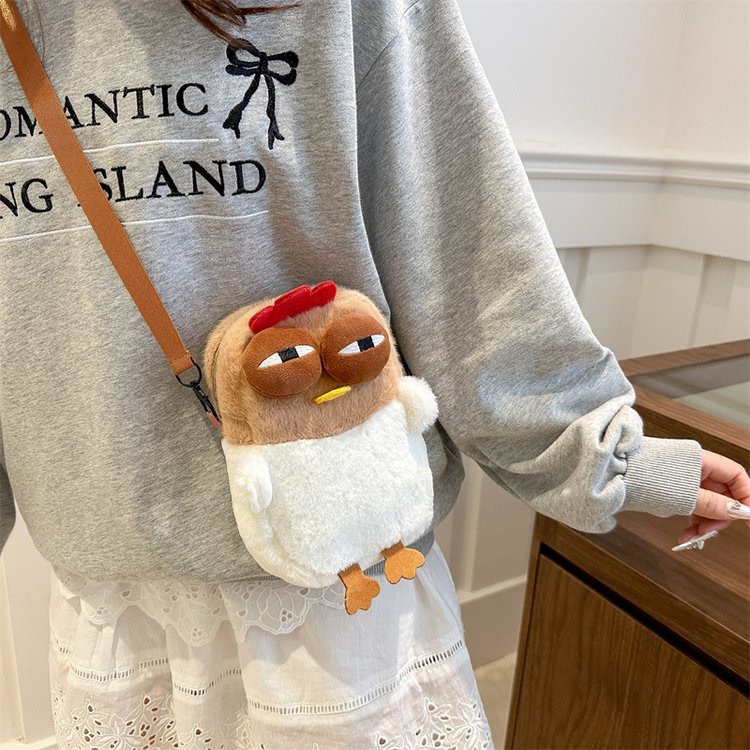Cute Plush Chicken Crossbody Bag - Soft Faux Fur Mobile Phone Pouch - Quirky Cartoon Shoulder Purse for Girls & Teens - Novelty Gift - Image 3