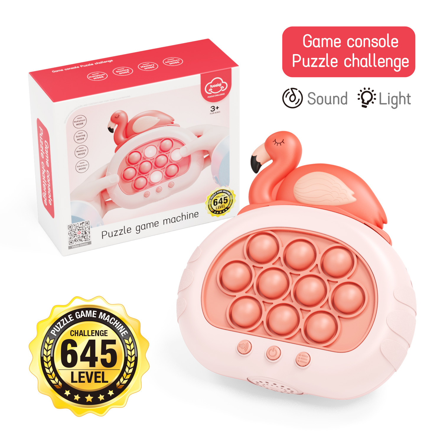 Electronic Fast Push Pop Game - Flamingo Fidget Console with Lights & Sound - 4 Modes Memory & Speed Challenge - Interactive Sensory Toy for Kids 3+ & Travel - Image 1