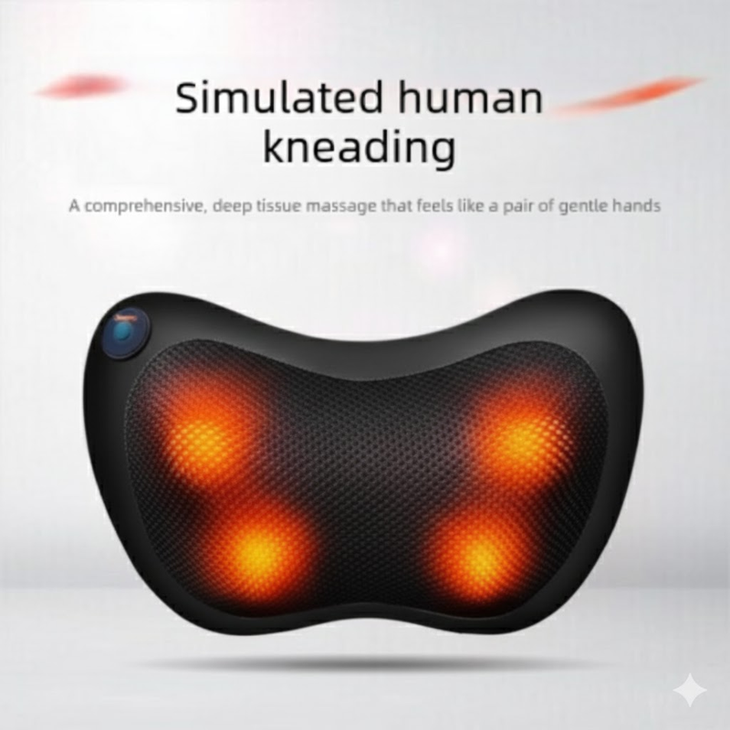 Electric Shiatsu Massage Pillow with Heat - Bi-Directional Deep Kneading Neck & Back Massager - Portable Car & Home Cushion for Muscle Relief - Black - Image 1
