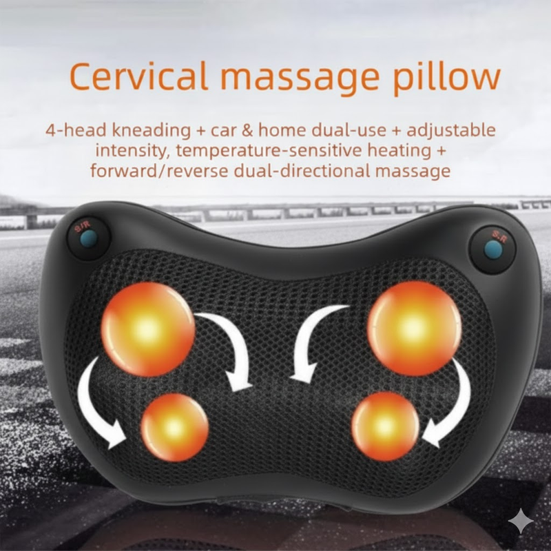 Electric Shiatsu Massage Pillow with Heat - Dual Button Deep Kneading Neck & Back Massager - Adjustable Speed & Direction Car Home Cushion - Black - Image 1