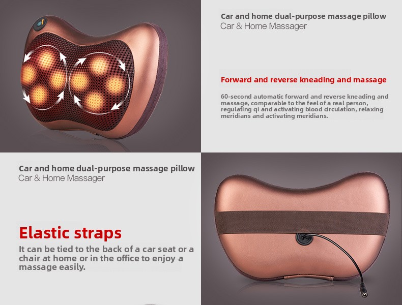 Electric Shiatsu Massage Pillow with Heat - Dual Button Deep Kneading Neck & Back Massager - Adjustable Speed & Direction Car Home Cushion - Black - Image 4