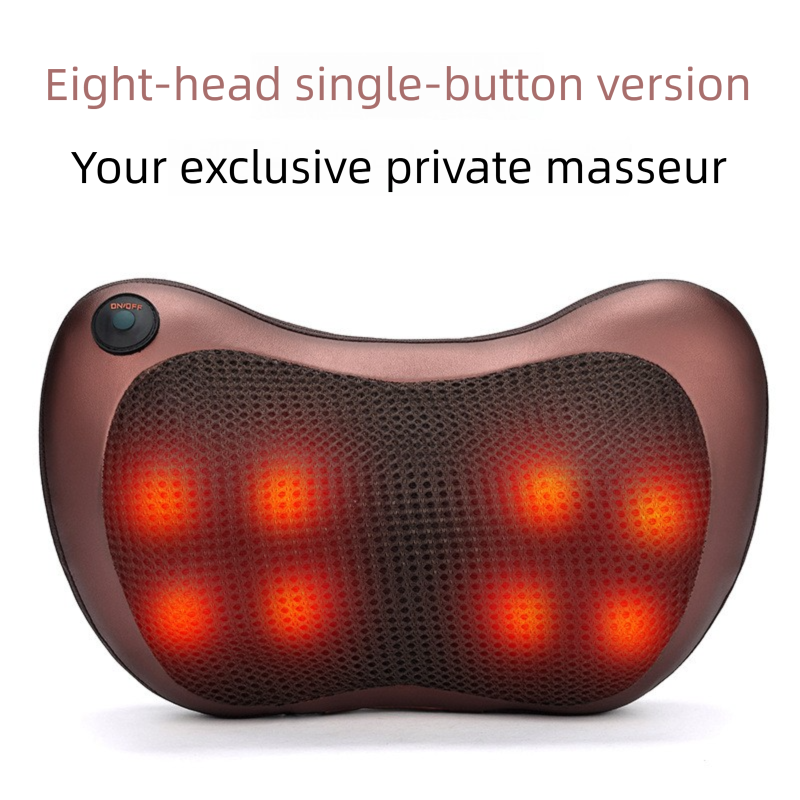 Cordless Rechargeable Shiatsu Massage Pillow - 8 Node Deep Kneading Neck & Back Massager with Heat - Wireless Portable Cushion for Home Car & Travel - Brown - Image 1
