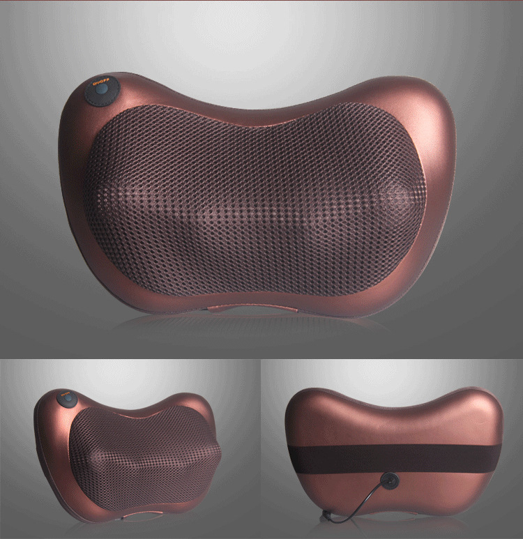 Cordless Rechargeable Shiatsu Massage Pillow - 8 Node Deep Kneading Neck & Back Massager with Heat - Wireless Portable Cushion for Home Car & Travel - Brown - Image 2