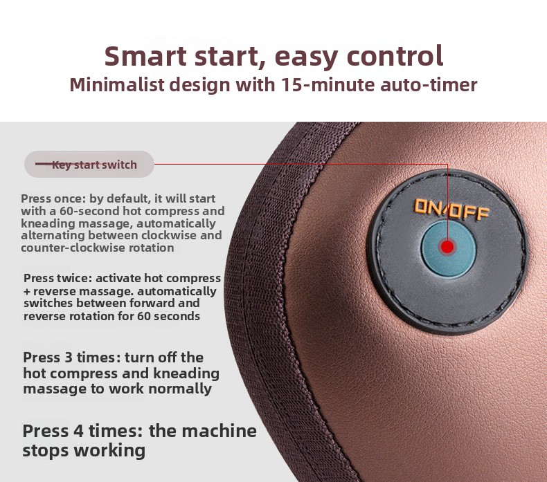 Cordless Rechargeable Shiatsu Massage Pillow - 8 Node Deep Kneading Neck & Back Massager with Heat - Wireless Portable Cushion for Home Car & Travel - Brown - Image 5