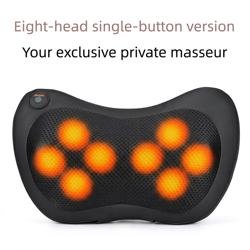 Cordless Rechargeable Shiatsu Massage Pillow - 8 Node Deep Kneading Neck & Back Massager with Heat - Wireless Portable Cushion for Home Car & Travel - Black - Image 1