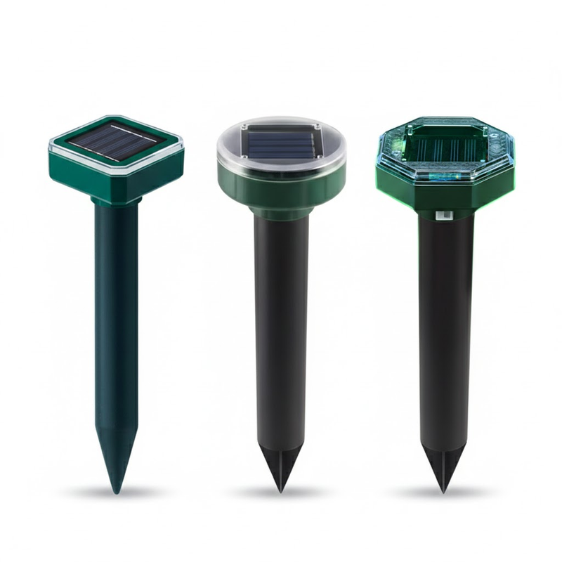 3PCS Solar Sonic Snake & Rodent Repeller Stakes - Mixed Set (Square, Round & Octagonal) - Outdoor Waterproof Ground Vibration Pest Control for Garden & Lawn - Green - Image 1