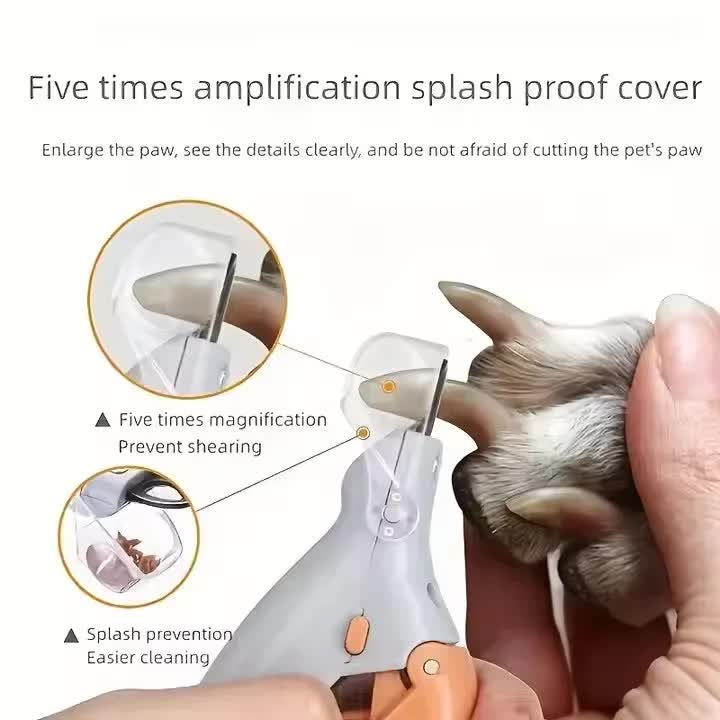 Illuminated Pet Nail Clippers with LED Light & Magnifier - Safety Claw Trimmer for Dogs & Cats - Lightweight Plastic Handle with Nail Catcher - 15cm Grey/Orange - Image 3