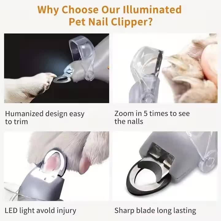 Illuminated Pet Nail Clippers with LED Light & Magnifier - Safety Claw Trimmer for Dogs & Cats - Lightweight Plastic Handle - Grey/Orange in Retail Box - Image 6