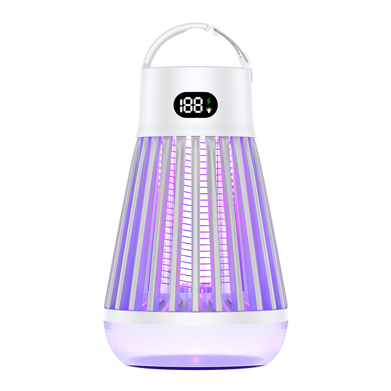 2-in-1 Rechargeable Mosquito Zapper & Camping Lantern - 2000V Electric Insect Killer with Smart Digital Display - 2000mAh Battery Portable Bug Trap for Outdoor Tent Patio & Home - IPX5 Waterproof - White - Image 1