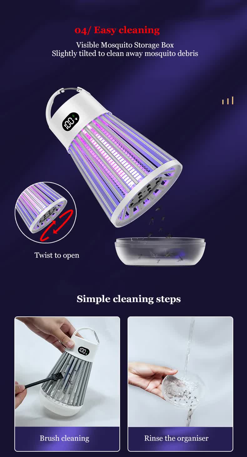 2-in-1 Rechargeable Mosquito Zapper & Camping Lantern - 2000V Electric Insect Killer with Smart Digital Display - 2000mAh Battery Portable Bug Trap for Outdoor Tent Patio & Home - IPX5 Waterproof - White - Image 7