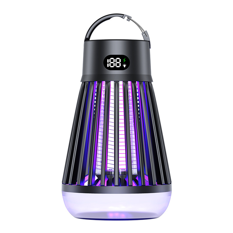 2-in-1 Rechargeable Mosquito Zapper & Camping Lantern - 2000V Electric Insect Killer with Smart Digital Display - 2000mAh Battery Portable Bug Trap for Outdoor Tent Patio & Home - IPX5 Waterproof - Black - Image 1