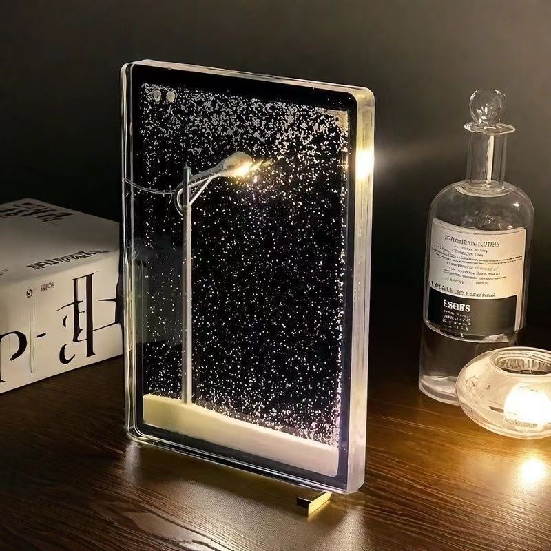 DIY Snowy Street Lamp Night Light Kit - Liquid Glitter Floating Snow Globe Effect - LED Acrylic Desk Display - Creative Handcraft Gift for Bedroom & Home Decor - Battery Operated 15.5cm - Image 1
