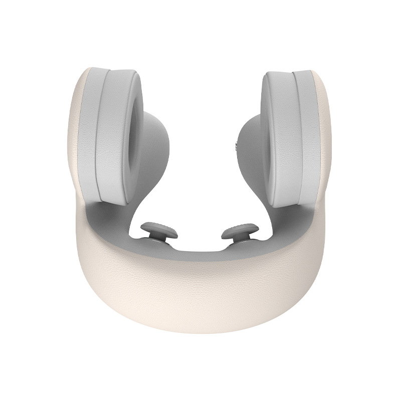 Smart 4-in-1 Travel Neck Pillow with ANC Headphones - Heated Vibration Massage & Bluetooth Audio - Memory Foam Support for Planes & Home - Beige - Image 4