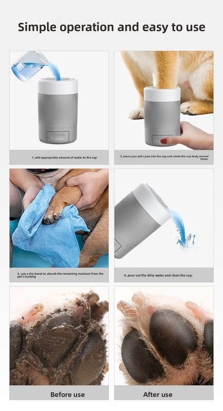 Portable Dog Paw Washer Cup - 360 Degree Muddy Foot Cleaner with Soft Bristles - Gentle Grooming Tool for Cats & Small to Medium Dogs - Grey - Image 7