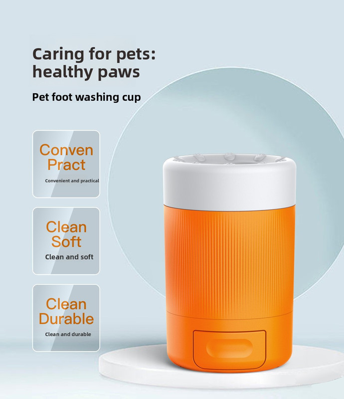Portable Dog Paw Washer Cup - 360 Degree Muddy Foot Cleaner with Soft Bristles - Gentle Grooming Tool for Cats & Small to Medium Dogs - Orange - Image 6