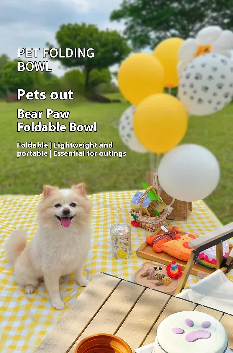 Portable Silicone Double Pet Bowl - Collapsible Travel Dog Feeder for Food & Water - 2 x 450ml Capacity with Zipper Case - Brown - Image 4