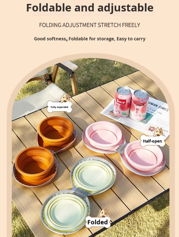 Portable Silicone Double Pet Bowl - Collapsible Travel Dog Feeder for Food & Water - 2 x 450ml Capacity with Zipper Case - Pink - Image 7