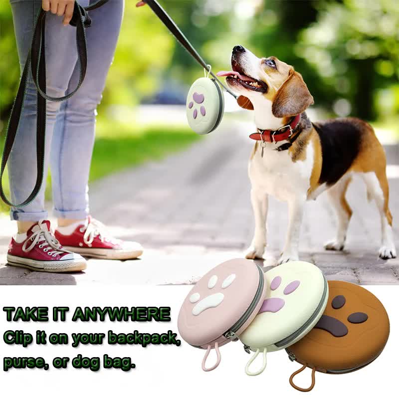 Portable Silicone Double Pet Bowl - Collapsible Travel Dog Feeder for Food & Water - 2 x 450ml Capacity with Zipper Case - Brown & Yellow - Image 3